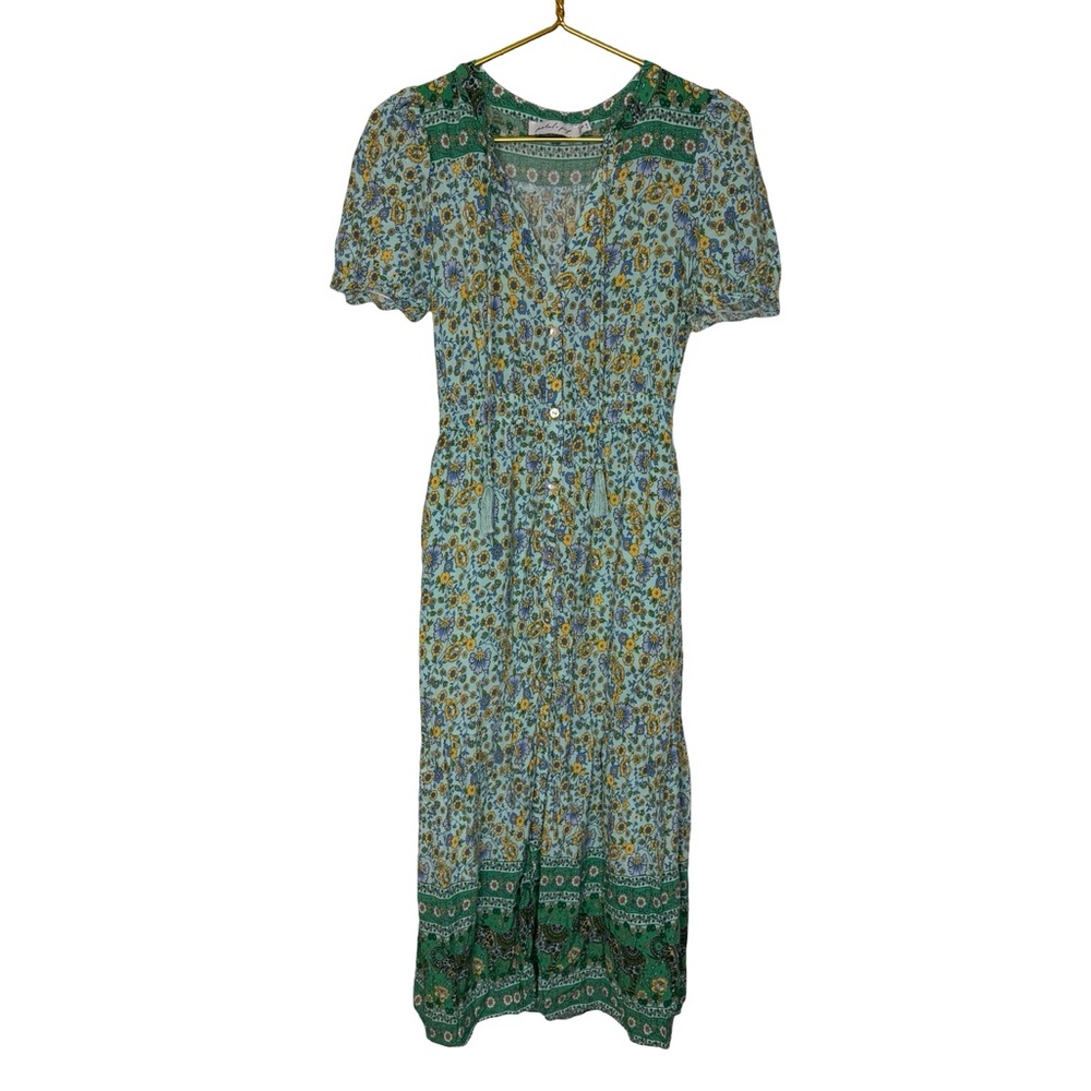 ✨💚 Petal + Pup Boho Floral Button-Front Midi Dress Green US 4 💚✨